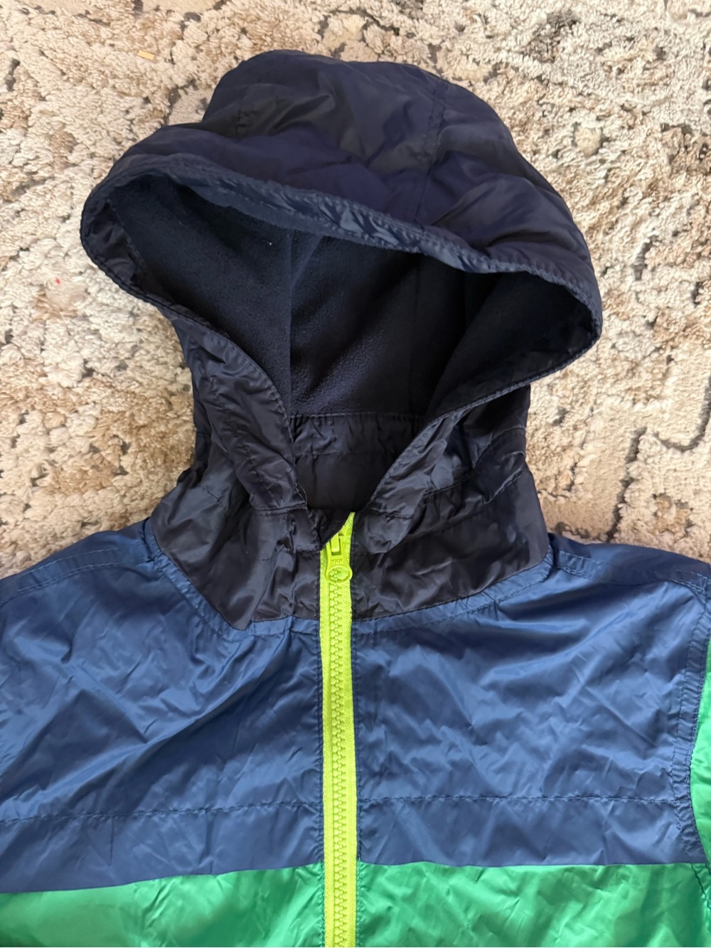 Gymboree Green & Navy Hooded Rain / Wind coat with Lime Zipper - Picture 3 of 6